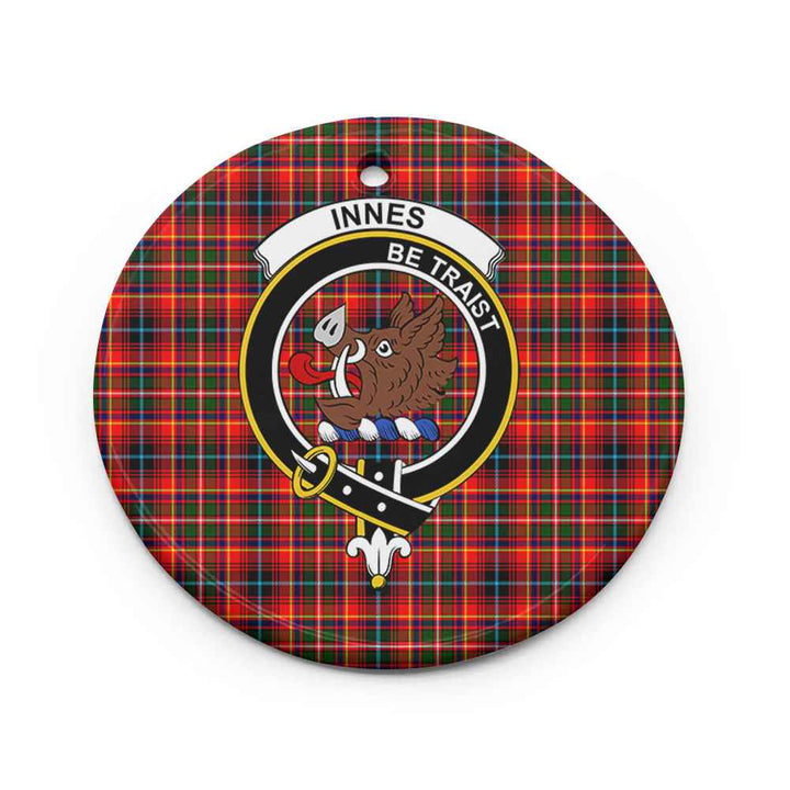 Scottish Innes Clan Crest Tartan Ceramic Ornament Circle Shape Tartan Plaid
