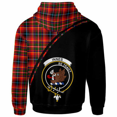 Scottish Innes Clan Crest Tartan Curve Hoodie Back Side Tartan Plaid
