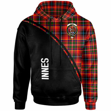 Scottish Innes Clan Crest Tartan Curve Hoodie Front Side Tartan Plaid