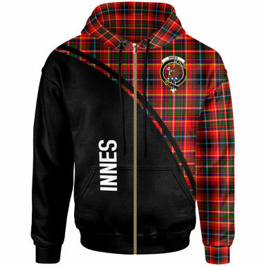 Scottish Innes Clan Crest Tartan Curve Hoodie Zip-up Tartan Plaid