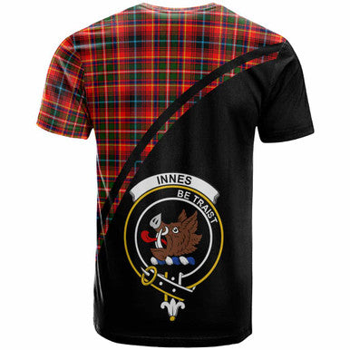 Scottish Innes Clan Crest Tartan Curve T-Shirt Back Side Tartan Plaid