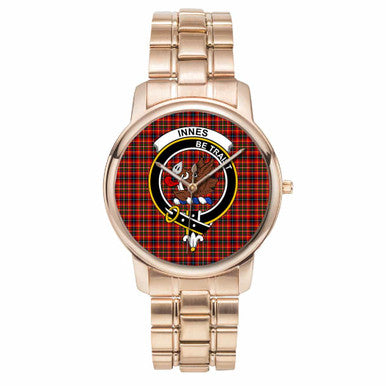 Scottish Innes Clan Crest Tartan Folding Clasp Steel Quartz Watches Tartan Plaid Rose Gold 1