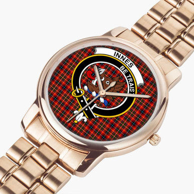 Scottish Innes Clan Crest Tartan Folding Clasp Steel Quartz Watches Tartan Plaid Rose Gold 2