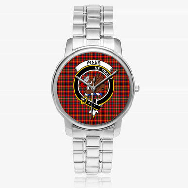 Scottish Innes Clan Crest Tartan Folding Clasp Steel Quartz Watches Tartan Plaid Silver 1