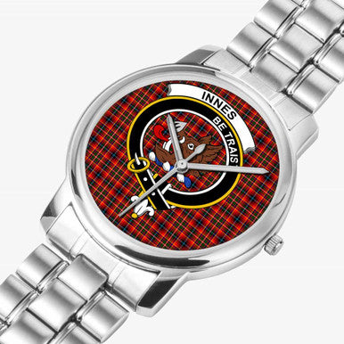 Scottish Innes Clan Crest Tartan Folding Clasp Steel Quartz Watches Tartan Plaid Silver 2