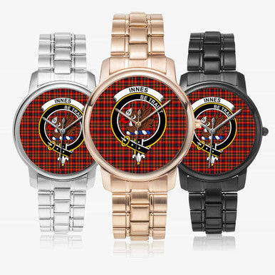 Scottish Innes Clan Crest Tartan Folding Clasp Steel Quartz Watches Tartan Plaid All