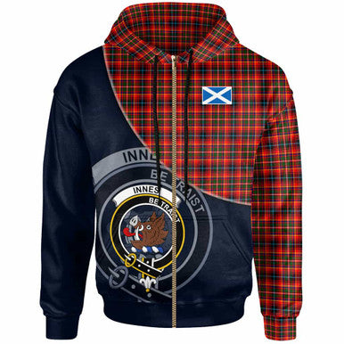 Scottish Innes Clan Crest Tartan Hoodie - Bend Style Zip-up Tartan Plaid