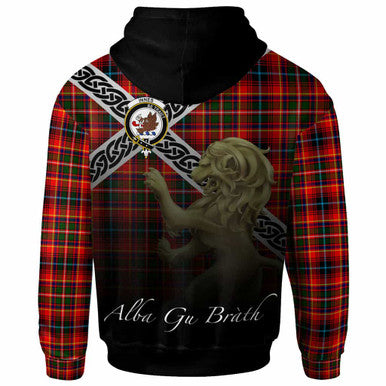 Scottish Innes Clan Crest Tartan Hoodie - Scotland Lion Back Side Tartan Plaid