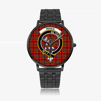 Scottish Innes Clan Crest Tartan Instafamous Steel Quartz Watches Tartan Plaid Black 1