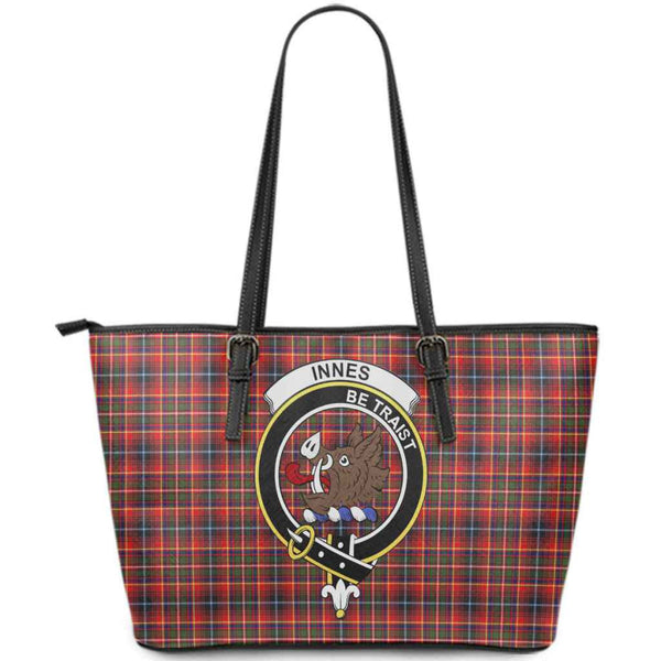 Scottish Innes Clan Crest Tartan Leather Tote Tartan Plaid