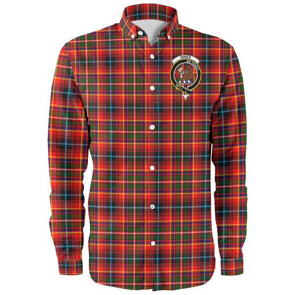 Scottish Innes Clan Crest Tartan Long Sleeve Shirt Front Side Tartan Plaid