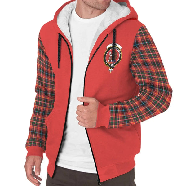 Scottish Innes Clan Crest Tartan Plaid Sleeve Sherpa Hoodie