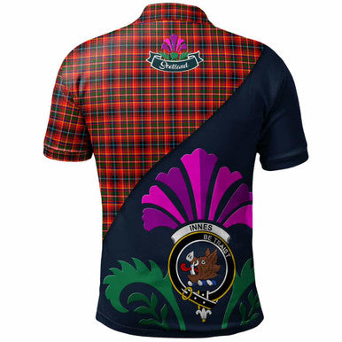 Scottish Innes Clan Crest Tartan Polo Shirt - Scotland Thistle Style Back Side Tartan Plaid