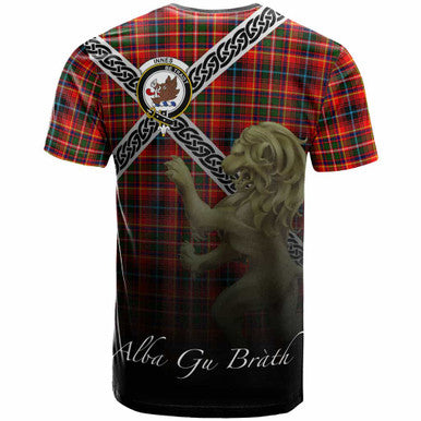 Scottish Innes Clan Crest Tartan T-Shirt - Celtic With Scotland Lion Back Side Tartan Plaid