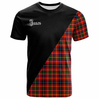 Scottish Innes Clan Crest Tartan T-Shirt - Military Logo Front Side Tartan Plaid