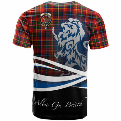 Scottish Innes Clan Crest Tartan T-Shirt - Scotland Lion Back Side Tartan Plaid