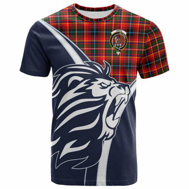 Scottish Innes Clan Crest Tartan T-Shirt - Scottish Flag With Lion Front Side Tartan Plaid