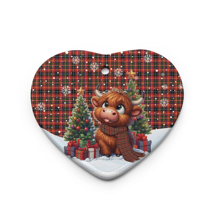Scottish Innes Modern Clan Tartan Ceramic Ornament Cute Highland Cow Christmas Heart Style Tartan Plaid