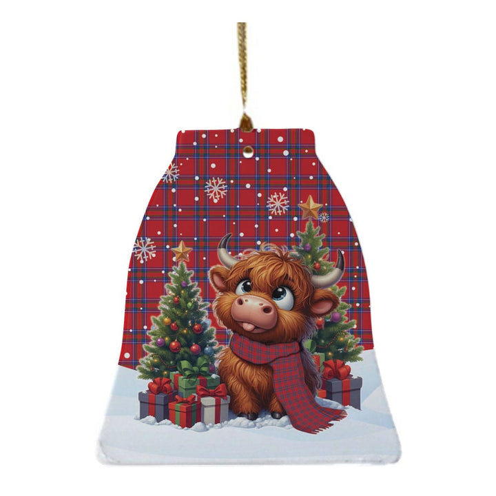 Scottish Inverness District Clan Tartan Ceramic Ornament Cute Highland Cow Christmas Bell Style Tartan Plaid