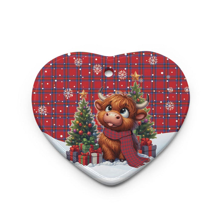 Scottish Inverness District Clan Tartan Ceramic Ornament Cute Highland Cow Christmas Heart Style Tartan Plaid