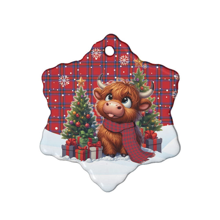 Scottish Inverness District Clan Tartan Ceramic Ornament Cute Highland Cow Christmas Snow Flake Style Tartan Plaid