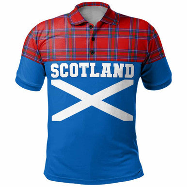 Scottish Inverness District Clan Tartan Polo Shirt - Lion Rampant of Scotland With Flag Front Side Tartan Plaid