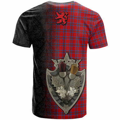Scottish Inverness District Clan Tartan T-Shirt - Half Thistle Flowers Celtic Design Back Side Tartan Plaid