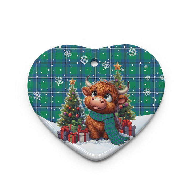 Scottish Irvine Ancient Clan Tartan Ceramic Ornament Cute Highland Cow Christmas Heart Style Tartan Plaid