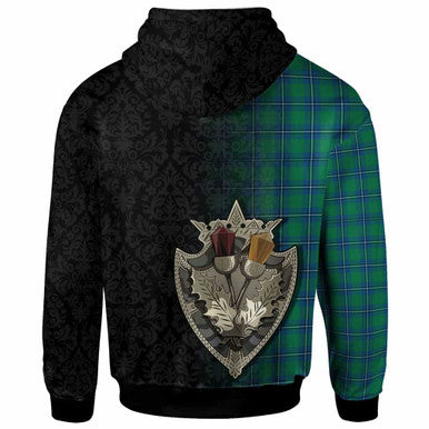 Scottish Irvine Ancient Clan Tartan Hoodie - Half Thistle Flowers Celtic Design Back Side Tartan Plaid
