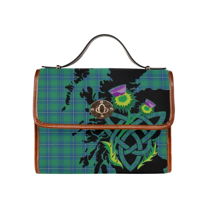 Scottish Irvine Ancient Clan Tartan Waterproof Canvas Bag With Thistle Tartan Plaid 1