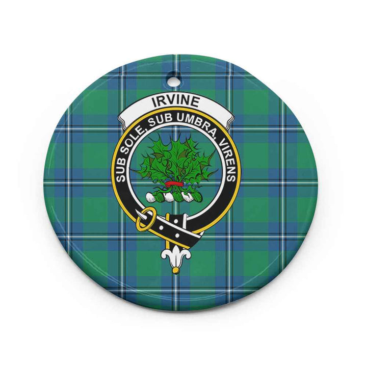 Scottish Irvine Clan Crest Tartan Ceramic Ornament Circle Shape Tartan Plaid