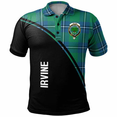Scottish Irvine Clan Crest Tartan Curve Polo Shirt Front Side Tartan Plaid