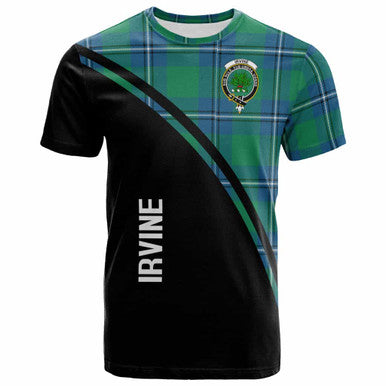 Scottish Irvine Clan Crest Tartan Curve T-Shirt Front Side Tartan Plaid