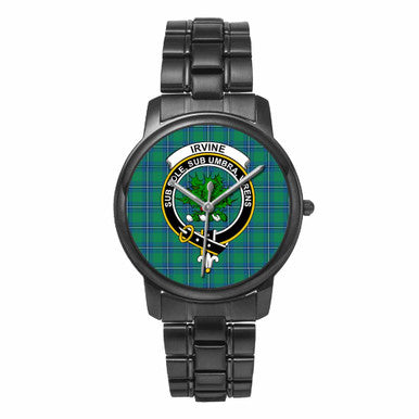 Scottish Irvine Clan Crest Tartan Folding Clasp Steel Quartz Watches Tartan Plaid Black 1