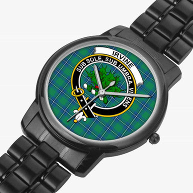Scottish Irvine Clan Crest Tartan Folding Clasp Steel Quartz Watches Tartan Plaid Black 2