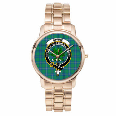 Scottish Irvine Clan Crest Tartan Folding Clasp Steel Quartz Watches Tartan Plaid Rose Gold 1