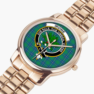 Scottish Irvine Clan Crest Tartan Folding Clasp Steel Quartz Watches Tartan Plaid Rose Gold 2