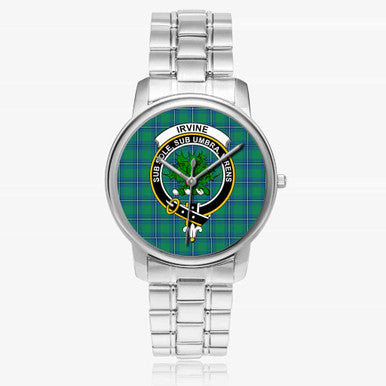 Scottish Irvine Clan Crest Tartan Folding Clasp Steel Quartz Watches Tartan Plaid Silver 1