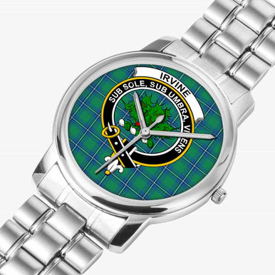 Scottish Irvine Clan Crest Tartan Folding Clasp Steel Quartz Watches Tartan Plaid Silver 2
