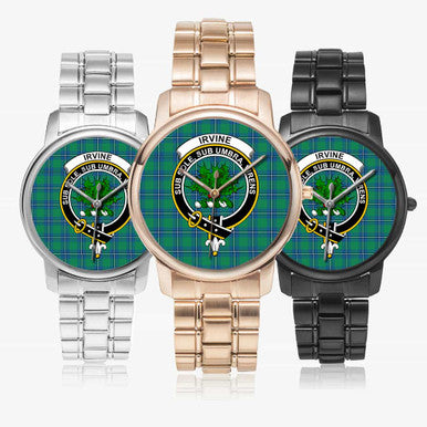 Scottish Irvine Clan Crest Tartan Folding Clasp Steel Quartz Watches Tartan Plaid All