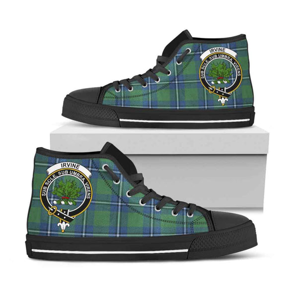 Scottish Irvine Clan Crest Tartan High Top Shoes Black Sole Tartan Plaid