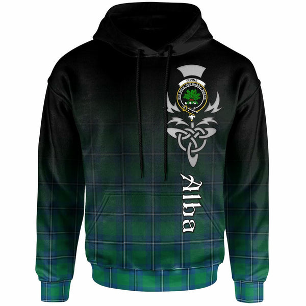 Scottish Irvine Clan Crest Tartan Hoodie - Alba Gu Brath Family Crest Celtic Inspired Front Side Tartan Plaid