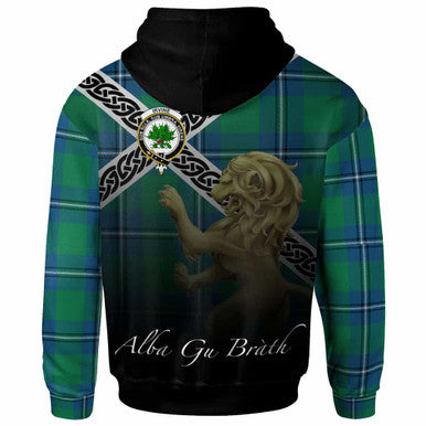 Scottish Irvine Clan Crest Tartan Hoodie - Scotland Lion Back Side Tartan Plaid