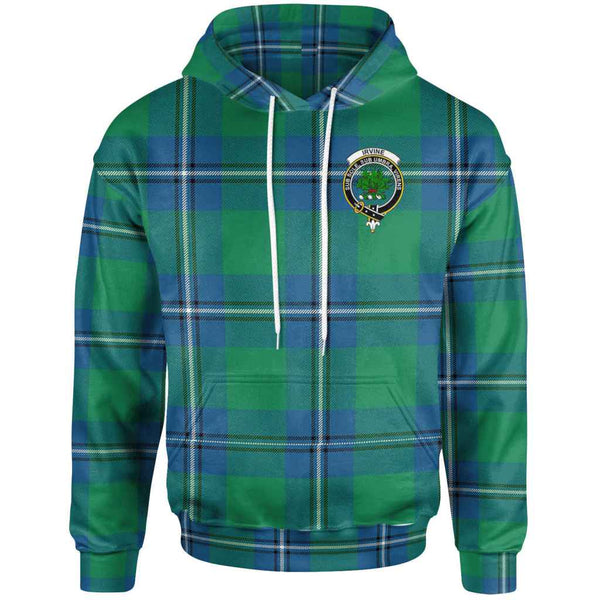 Scottish Irvine Clan Crest Tartan Hoodie Front Side Tartan Plaid
