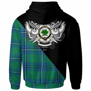 Scottish Irvine Clan Crest Tartan Hoodie - Military Logo Back Side Tartan Plaid