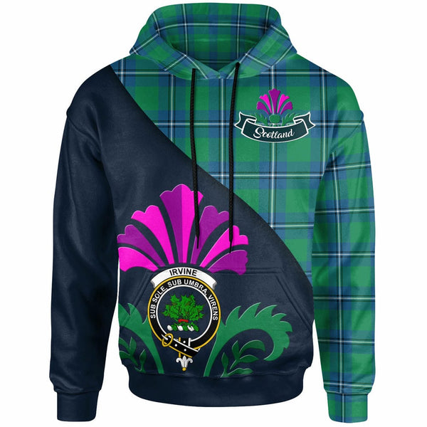 Scottish Irvine Clan Crest Tartan Hoodie - Scotland Thistle Style Front Side Tartan Plaid