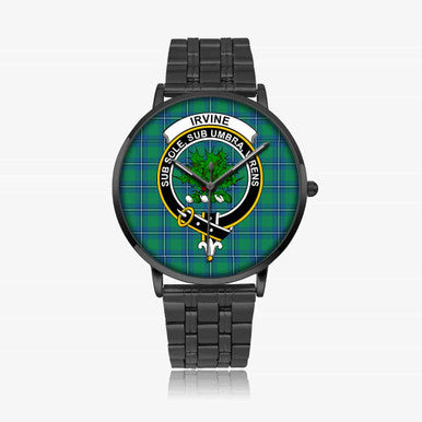 Scottish Irvine Clan Crest Tartan Instafamous Steel Quartz Watches Tartan Plaid Black 1