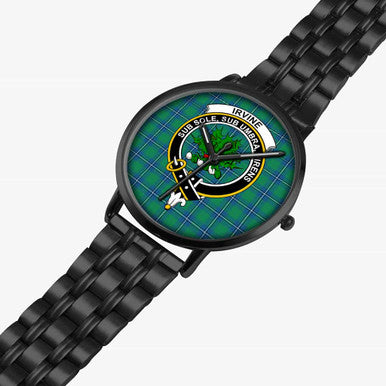 Scottish Irvine Clan Crest Tartan Instafamous Steel Quartz Watches Tartan Plaid Black 2