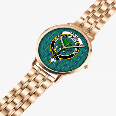 Scottish Irvine Clan Crest Tartan Instafamous Steel Quartz Watches Tartan Plaid Rose Gold 2