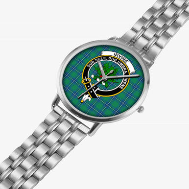 Scottish Irvine Clan Crest Tartan Instafamous Steel Quartz Watches Tartan Plaid Silver 2